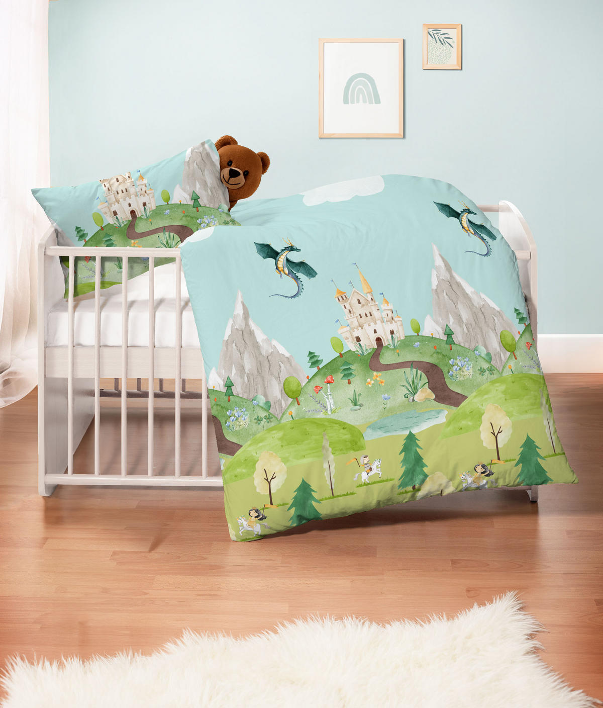 BETTWÄSCHE-GARNITUR Linon Ritterburg pistaziengrün, 100x135 cm + 40x60 cm - Hellgrün, Textil (100/135cm) - biberna