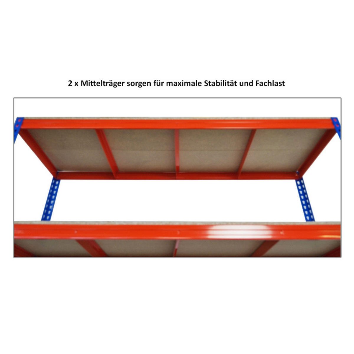 SCHWERLASTREGAL Bison 200x180x60 cm 4 Spanplatten-Ebenen 16mm Fachlast 600 kg Blau-Orange - Blau, Metall (180/200/60cm) - PROREGAL