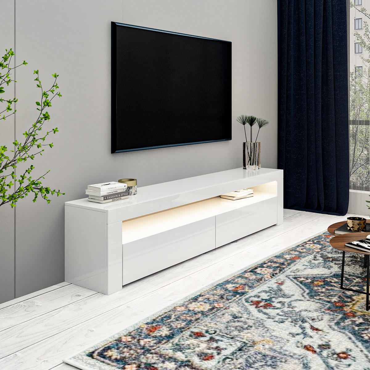 TV Lowboard Bati Weiß mit LED-Beleuchtung 92390 - Weiß, Holzwerkstoff (150/47/36.8cm) - moebel17