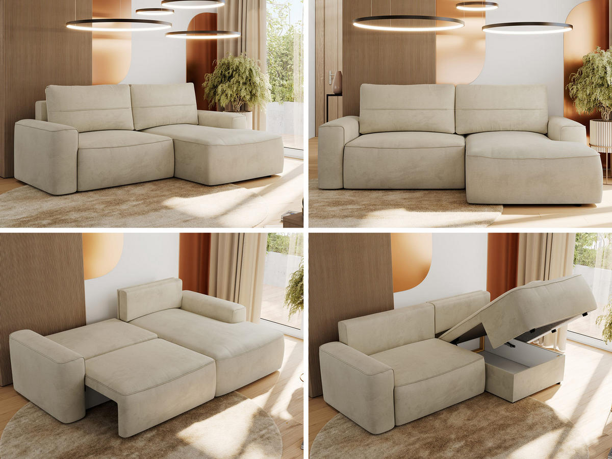 ECKSOFA BELLUNO L Beige Velvet - Rechts - Beige/Schwarz, Textil (233/144cm) - MKS