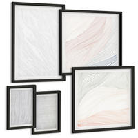 BILDER SET 5er Set - 50x50 cm & 20x30 cm & 40x60 cm Schwarzer Rahmen - Leuchtende Strukturen, Sandmuster - Schwarz, Kunststoff (40/60cm) - TULUP