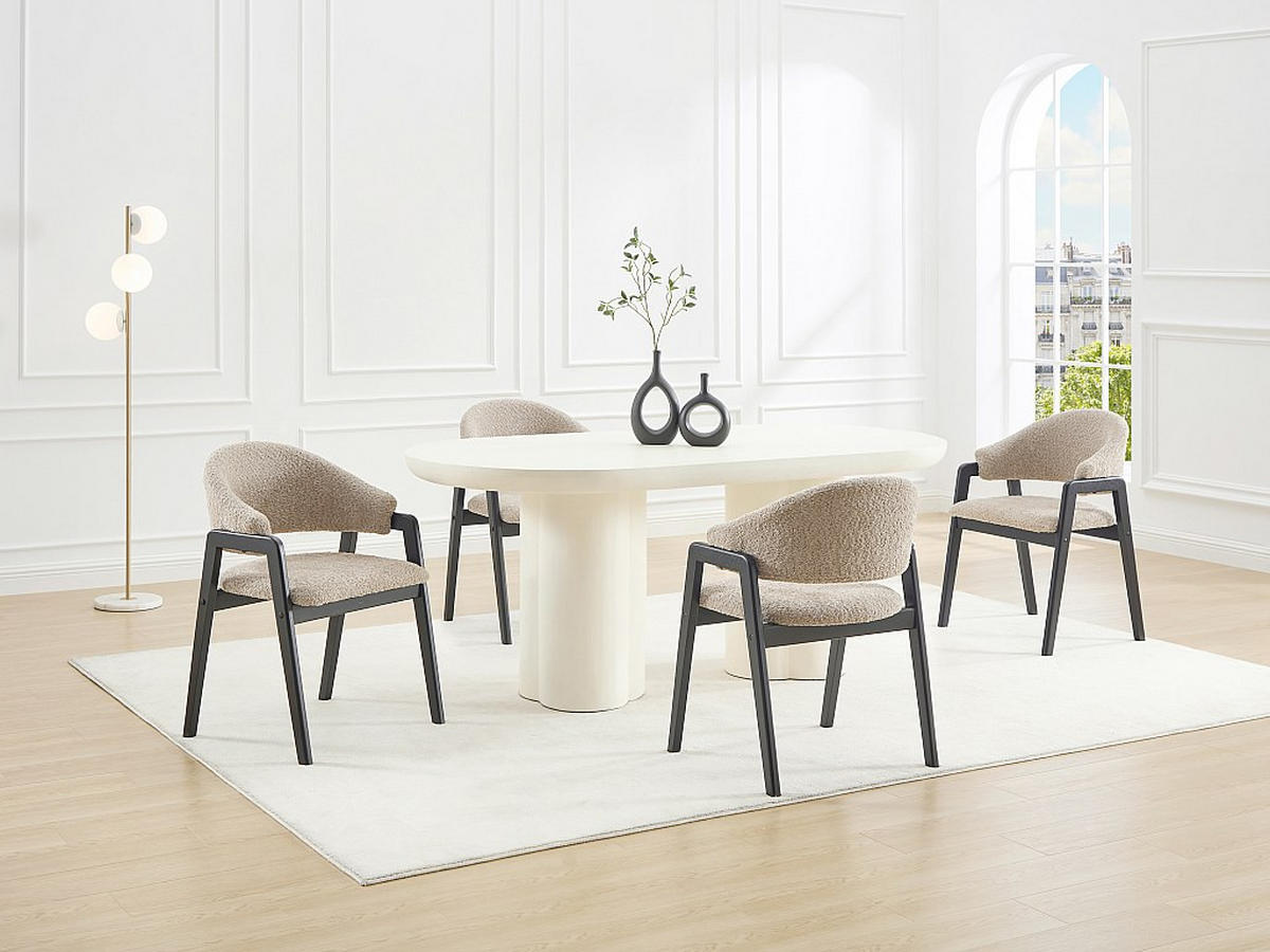 STUHL mit Armlehnen 6er-Set - Bouclé-Stoff & Kautschukholz - Taupe & Schwarz - SOLUNA - Braun, Textil (53.5/82/56cm) - Vente-Unique