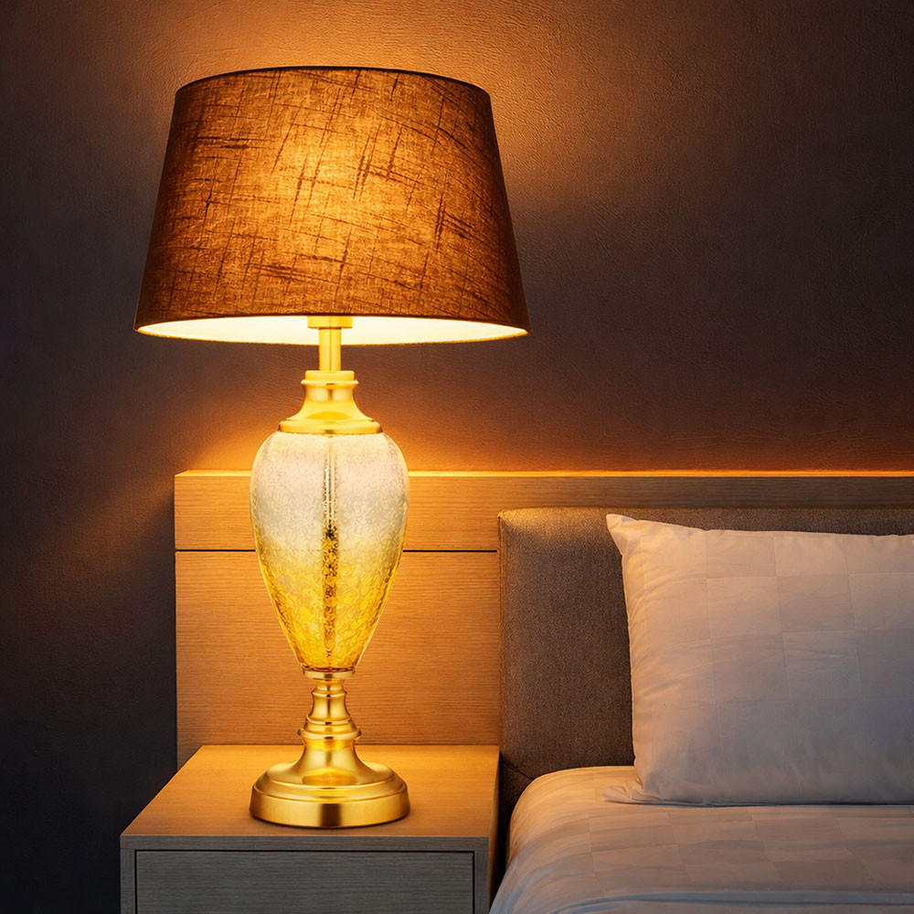 LED TISCHLEUCHTE Schwarz Glas Textil - Schwarz, Glas (38/38/66cm) - Globo Lighting