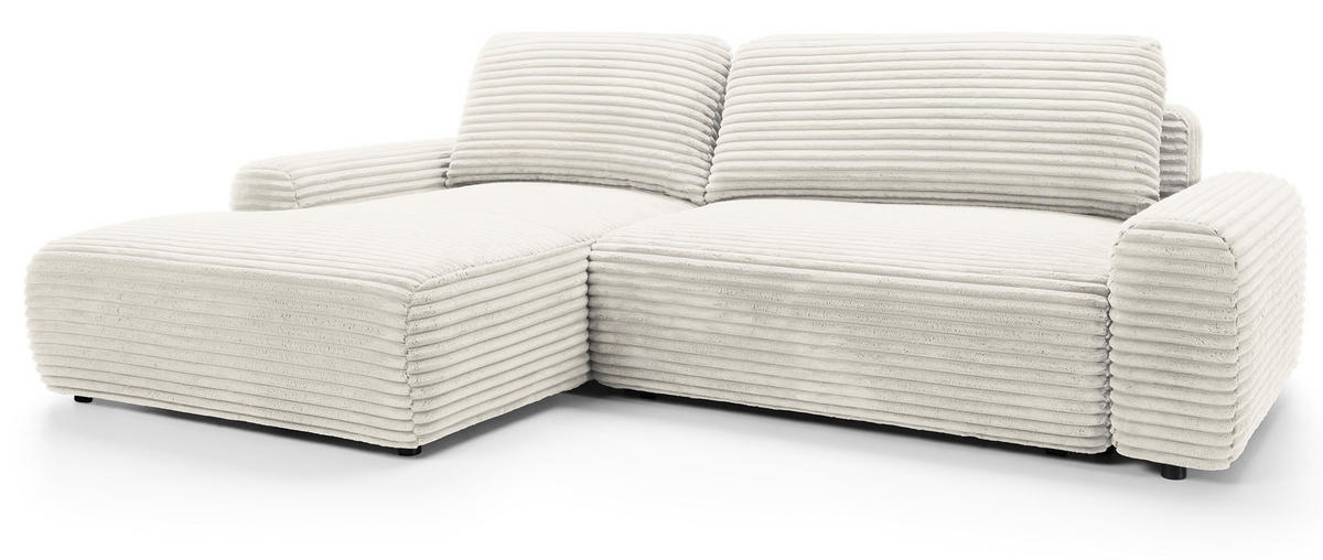 ECKSOFA 260 cm Cantara mit Cordstoff, Bettkasten, Links, Creme - Creme, Holz (264/162cm) - Emporius