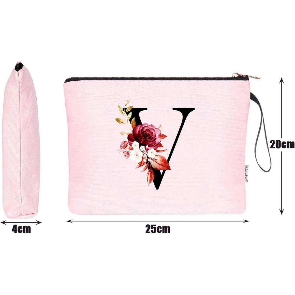 KULTURBEUTEL mit Initial V, Pink - Rosa, Textil (5/16/24cm)