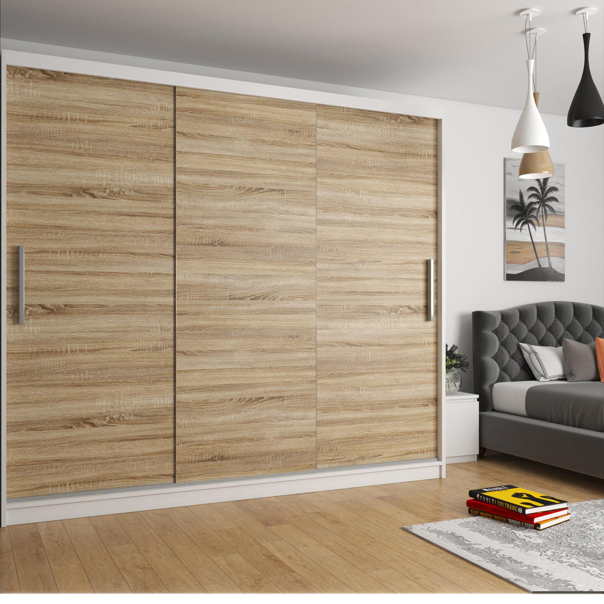 BELINI Verona – posuvná skriňa, 232 cm, biela/dub Sonoma, matný povrch – šatníková skriňa s vešiakom, vhodná do spálne - dub sonoma, drevo (232/216/60cm) - B BELINI GROUP