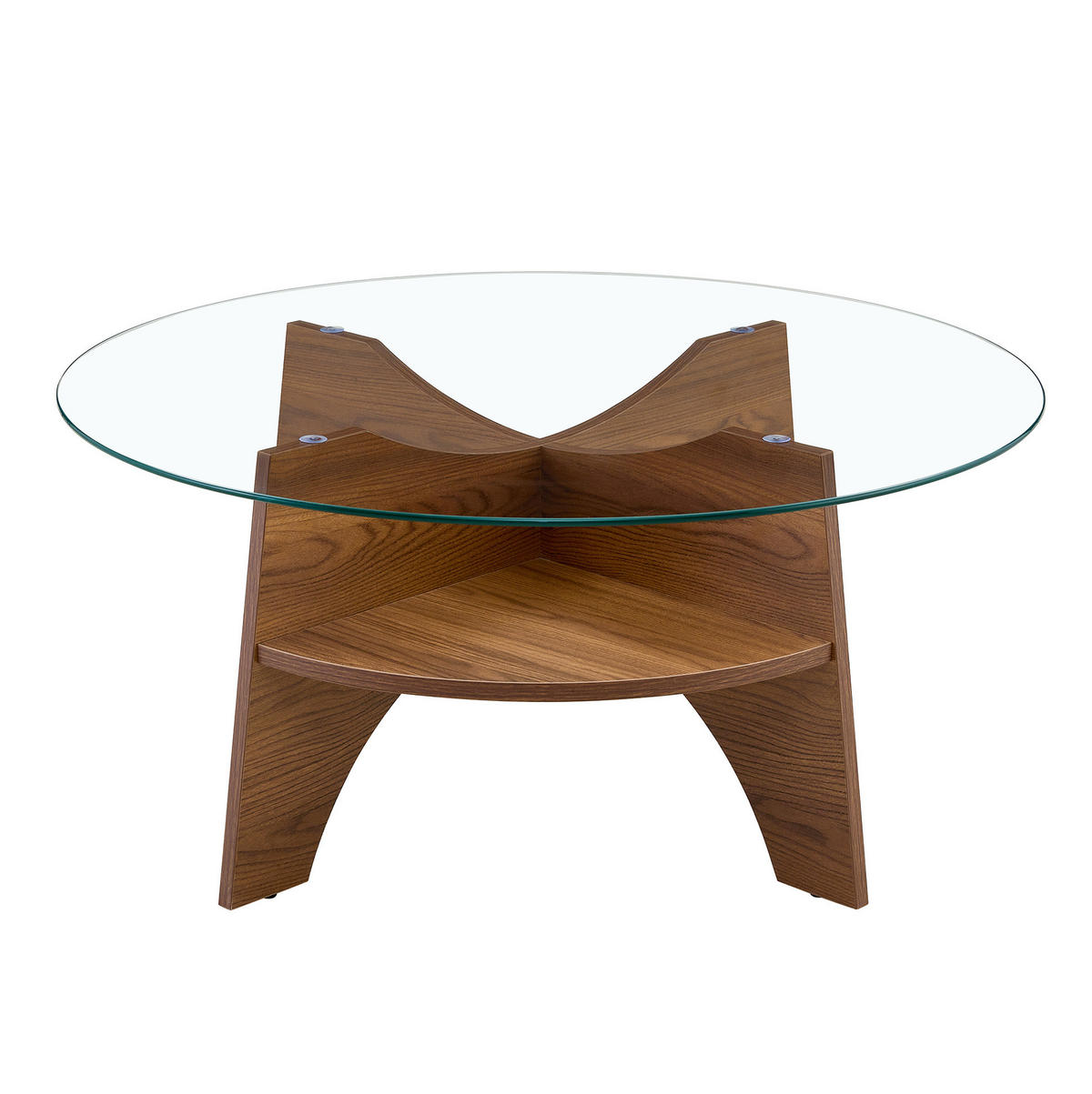 COUCHTISCH Ø 80/36 cm Transparent Nussbaum MDF mit Sicherheitsglas - Walnussfarben, Holzwerkstoff (80/80/36cm) - OKWISH