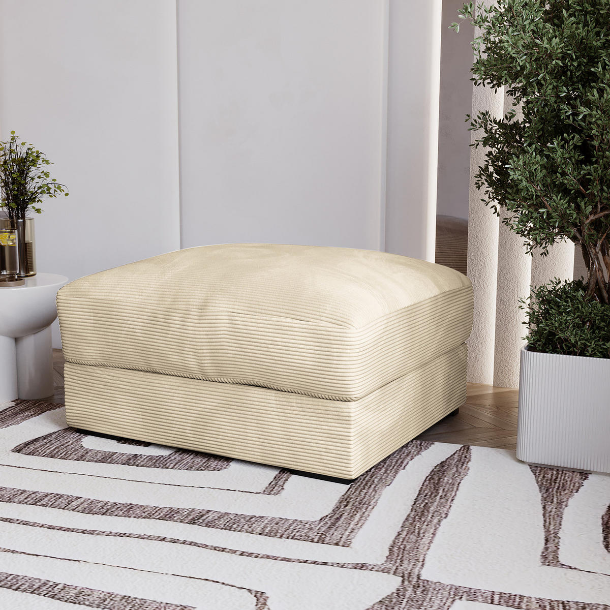 POLSTERHOCKER - Creme/Schwarz, Kunststoff/Textil (92/42/92cm) - home24