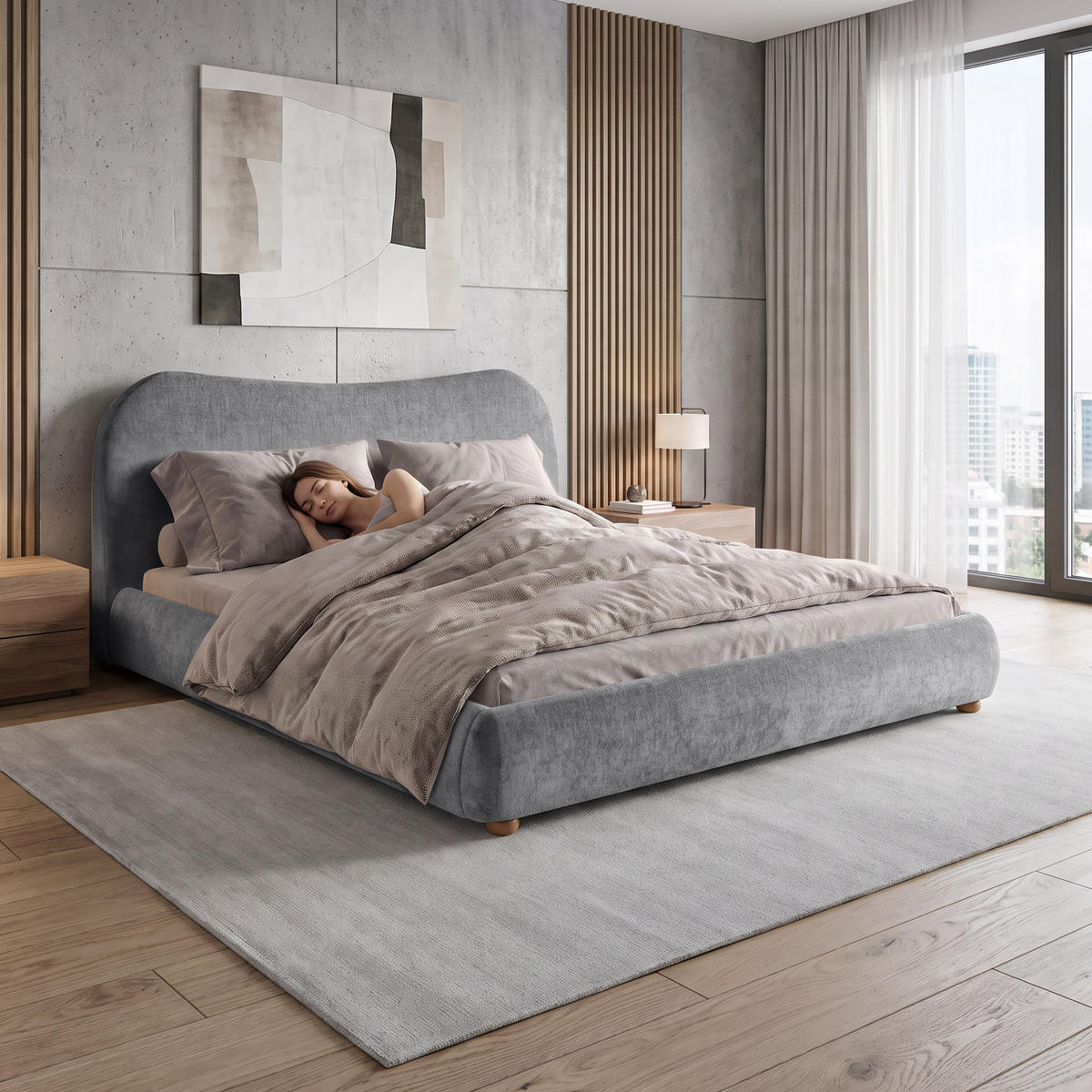 ČALOUNĚNÁ POSTEL Sonho, dvoulůžko 160x200 cm s pěnovou matrací 10 cm, žinylková látka, šedá - šedá, textil (160/200cm) - Beautysofa
