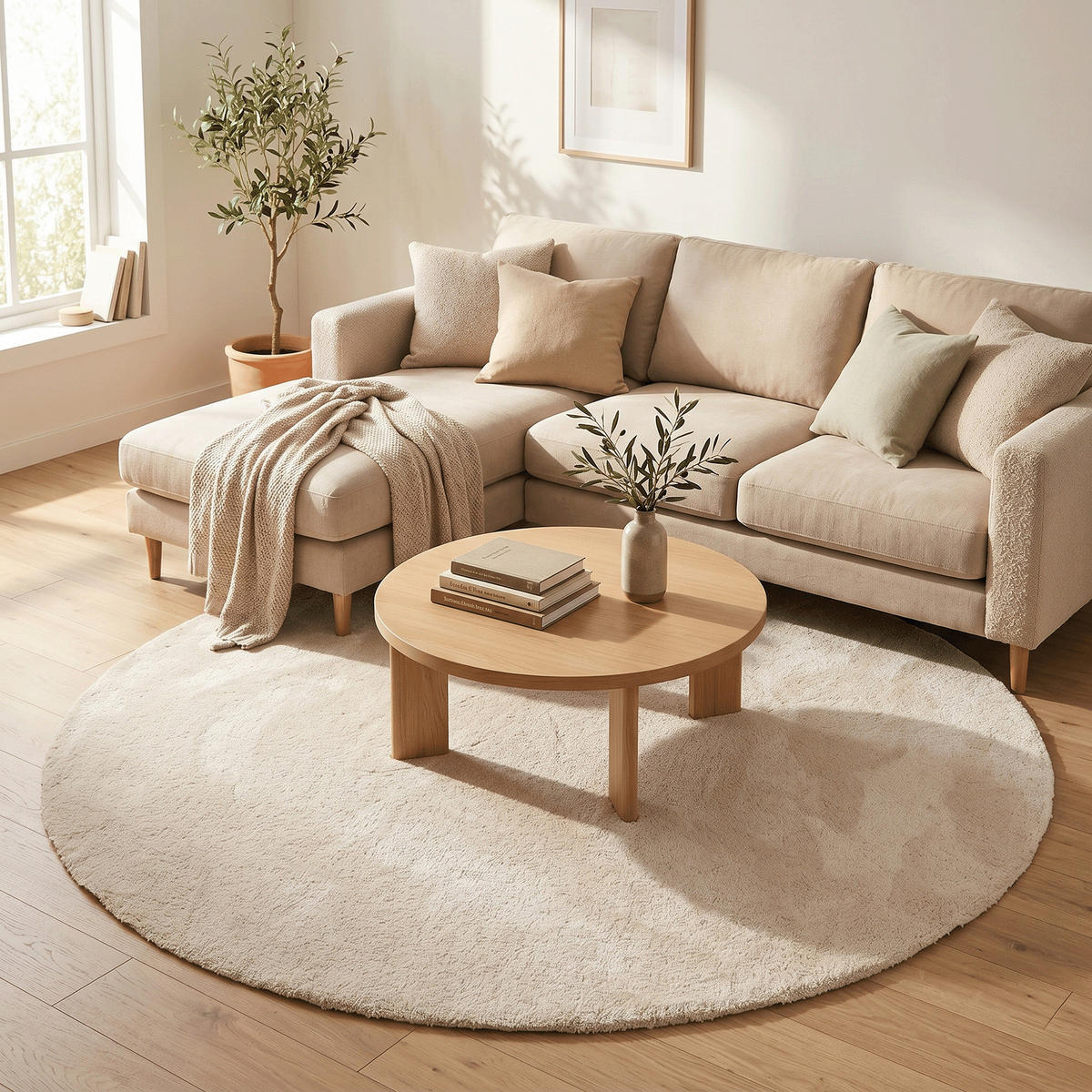 SUPER SOFT HOCHFLORTEPPICH LIVORNO RUND - Creme, Textil (100/100cm) - Snapstyle