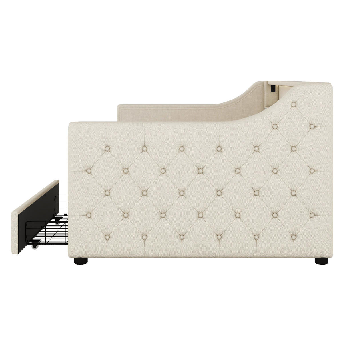 POLSTERBETT 90/200 cm Beige aus Leinen und MDF mit LED-Beleuchtung und 2 Schubladen - Beige, Textil (90/200cm) - OKMYHOME