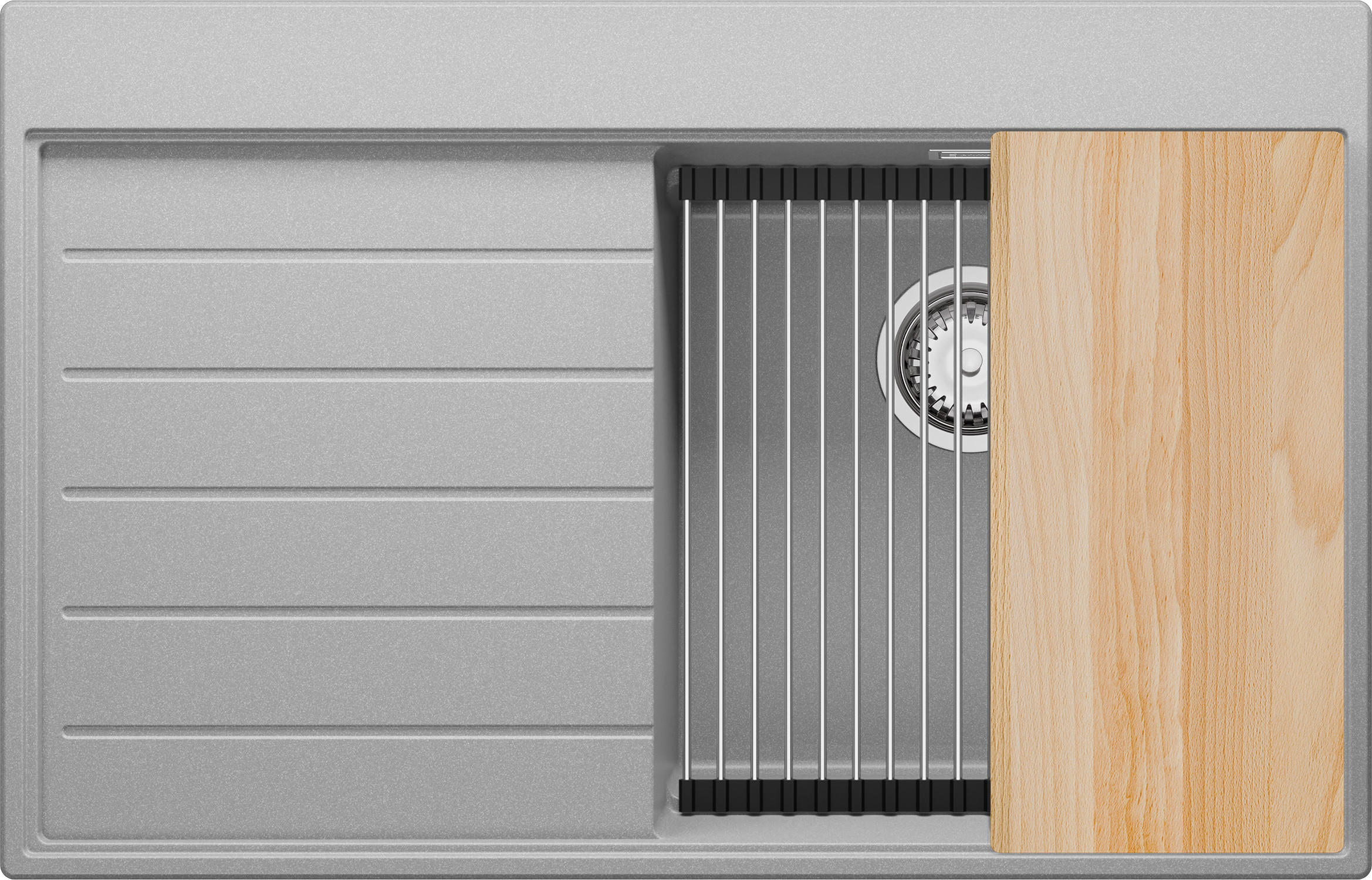 SPÜLBECKEN Sydney, 2-er set Grau 78/50 cm 1 Becken + Ablauf-Set + Küchenzubehörset ab 45er Unterschrank - Chromfarben/Beige, Kunststoff (78/20/50cm) - Primagran