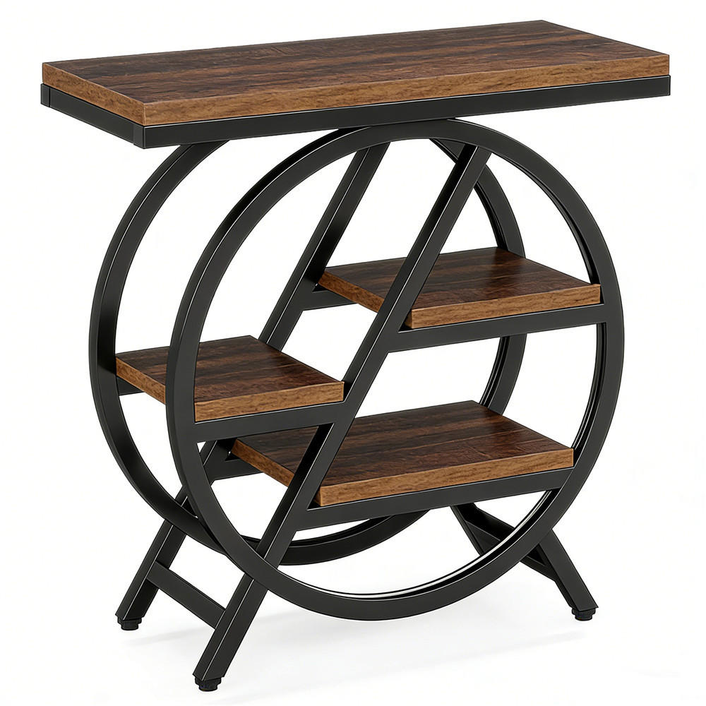 BEISTELLTISCH schmal Holz mit Ablage Industrial Sofa Tisch modern - Braun, Metall (30/65/66cm) - Kaket