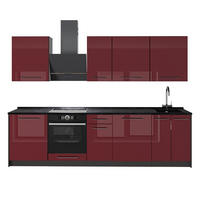 KÜCHENZEILE Fame-Line, Bordeaux Hochglanz/Anthrazit, 280 cm ohne Arbeitsplatte - Bordeaux/Anthrazit, Holzwerkstoff (280/206.8/51.6cm) - Vicco