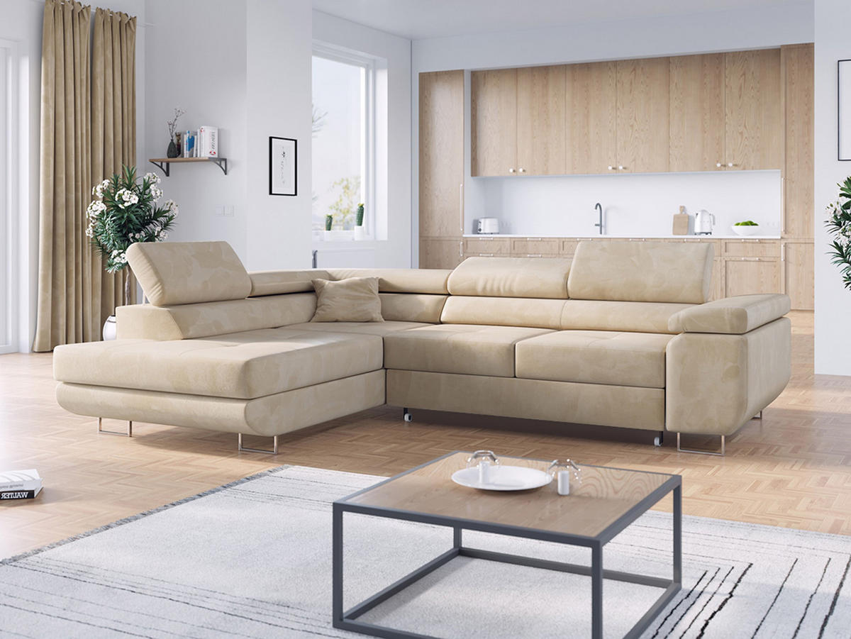 ECKSOFA GUSTAW L Beige Velvet Links Seite - Beige/Silberfarben, Textil/Metall (205/275cm) - MKS