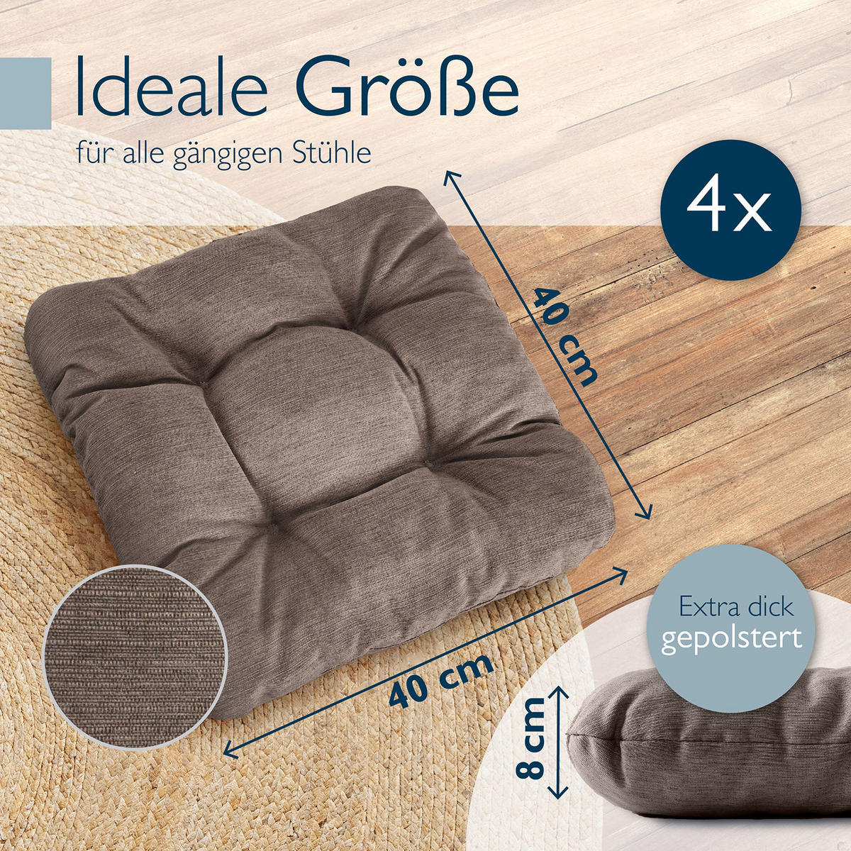 STUHLKISSEN HighLux SK 35/35/8cm Taupe (4tlg) - Taupe, Textil (35/35/32cm) - Beautissu 