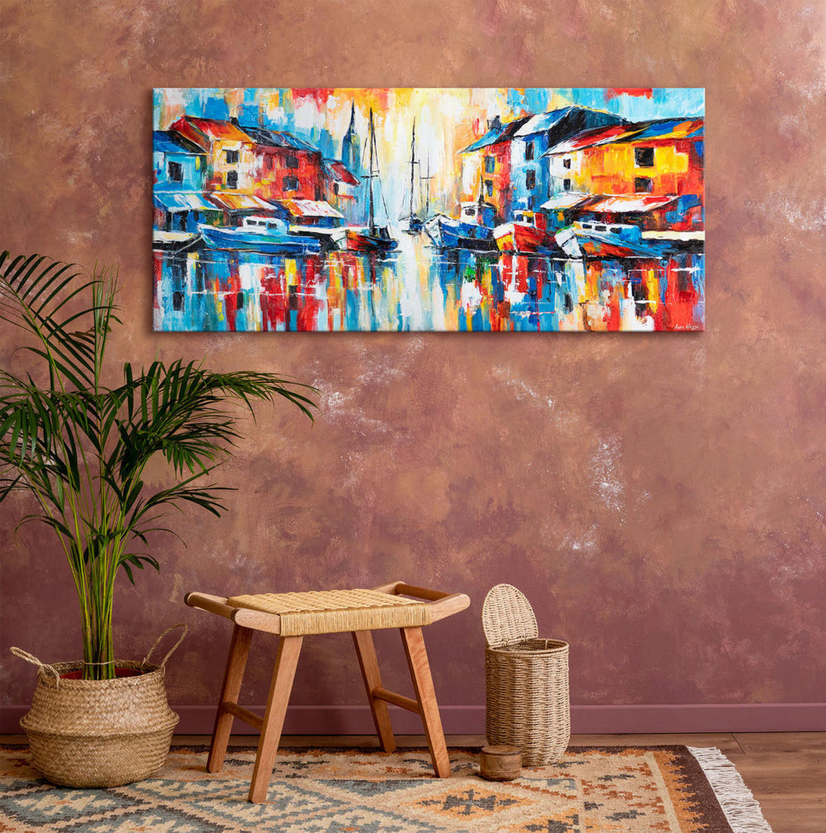 GEMÄLDE Heller Hafen auf Keilrahmen 115x50 cm - Multicolor, Holz (115/50cm) - YS-art gallery