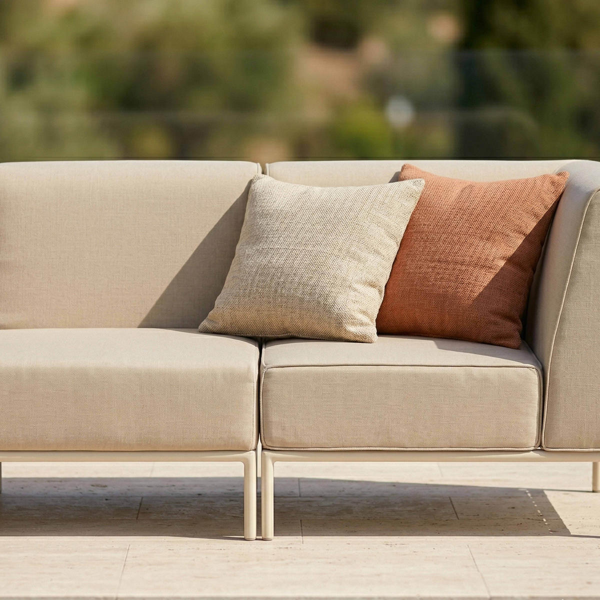 GARTENSOFA mit 5 Sitzplätzen, Beige - Beige, Textil (288/78/80cm) - Oviala