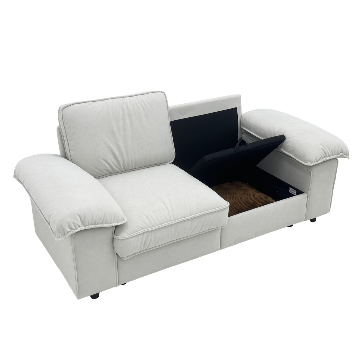 SOFA mit Stauraum Kurzplüsch-Polyester Bezug und Taschenfederkern 201/91/89 cm Creme - Creme, Textil (91/89/201cm) - Redom
