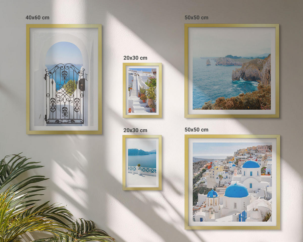 BILDER SET 5er Set - 50x50 cm & 20x30 cm & 40x60 cm Goldrahmen - Weiße Treppenpflanzen Meer - Goldfarben, Kunststoff (40/60cm) - TULUP