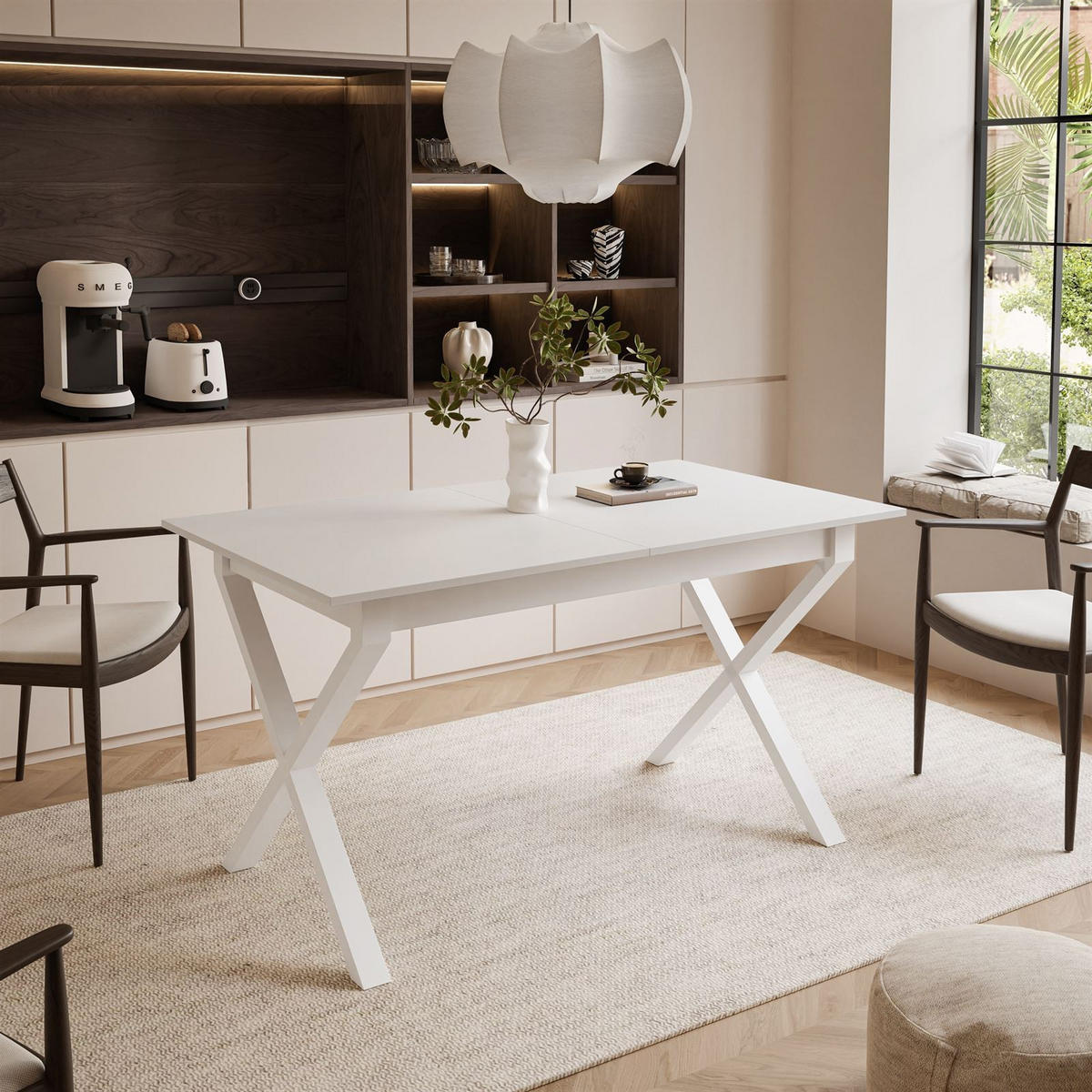 ESSTISCH ARTON II ausziehbarer Tisch 140-195 cm für 6-8 Personen - Weiß, Holzwerkstoff/Metall (140/80/77cm) - Lookway