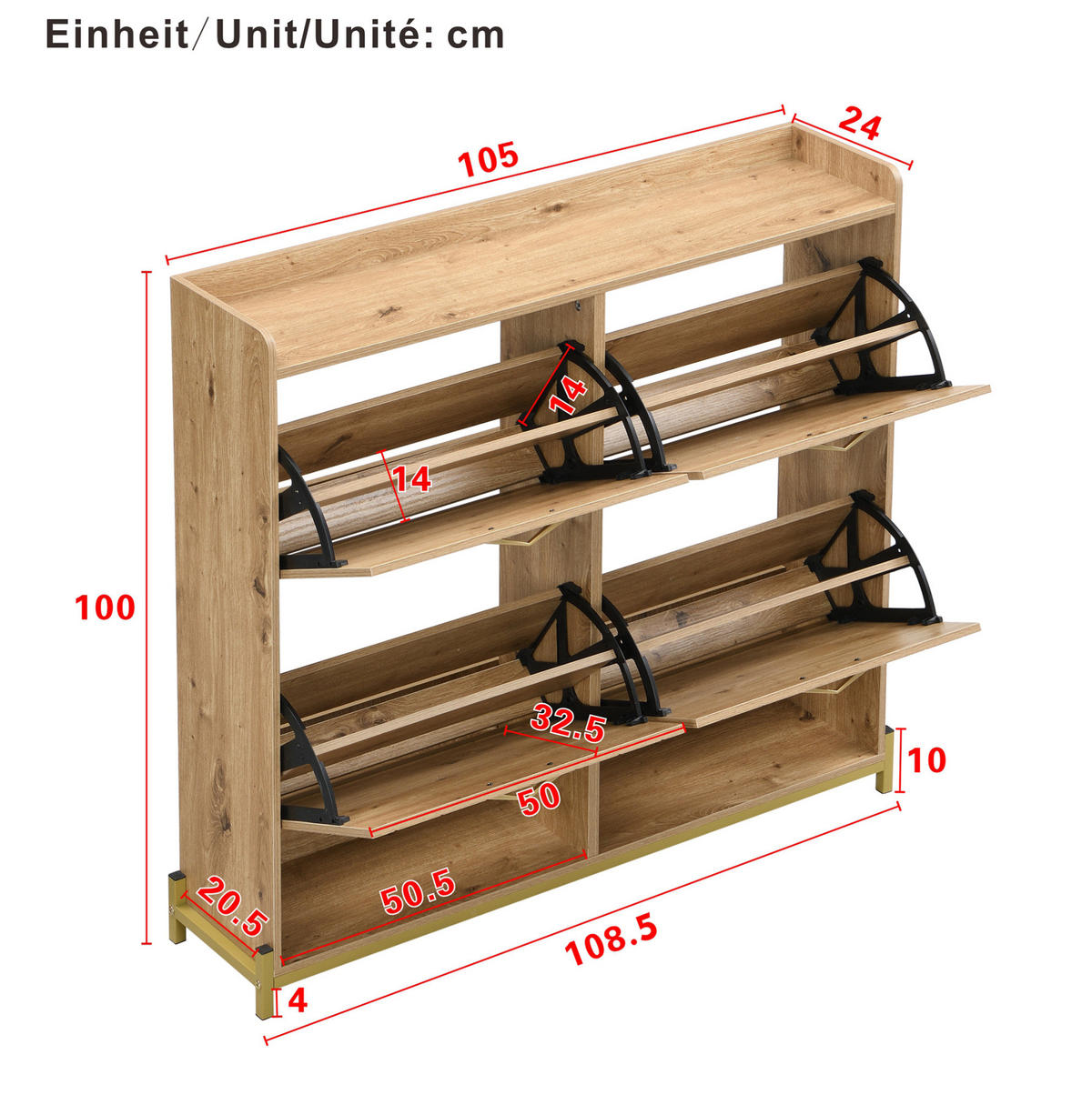 SCHUHSCHRANK 108,5/24/100 cm aus MDF mit platzsparendem Stauraum und Metallfüßen, Holzfarben - Naturfarben, Holzwerkstoff (108.5/100/24cm) - Redom