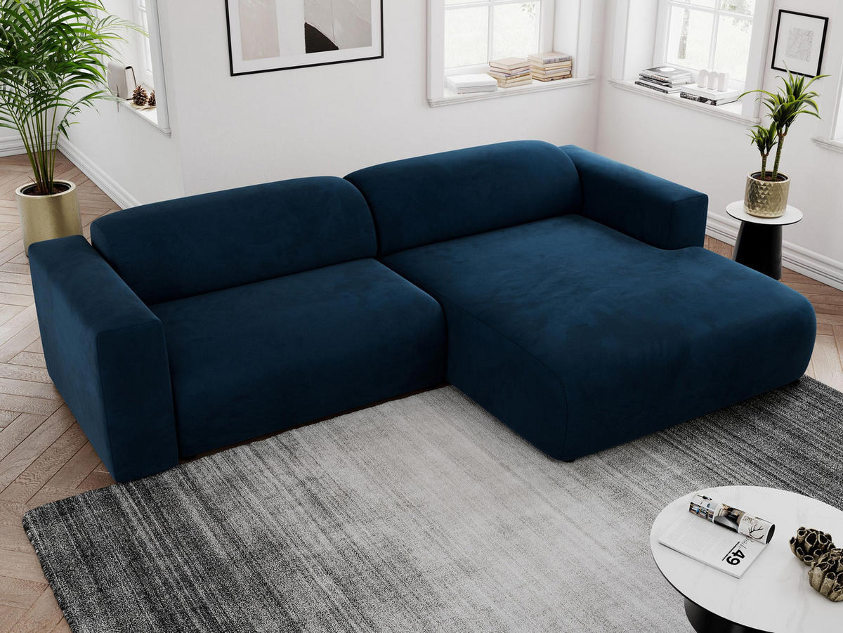 ECKSOFA PASADENA Dunkelblau Velvet - Rechts Seite - Schwarz/Dunkelblau, Kunststoff/Textil (180/288cm) - MKS