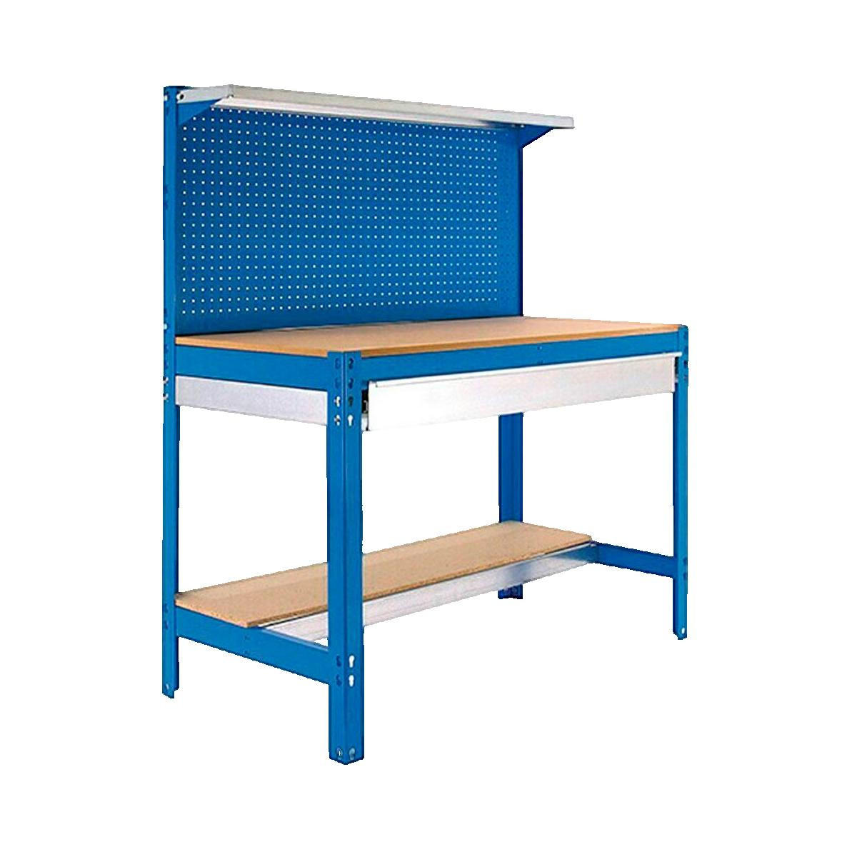WERKBANK BUFFALO mit Werkzeugwand, Schubfach und Ablage | HxBxT 84x150x61cm | Traglast 600kg | Blau - Blau, Metall (151/144.5/61cm) - Sonstige