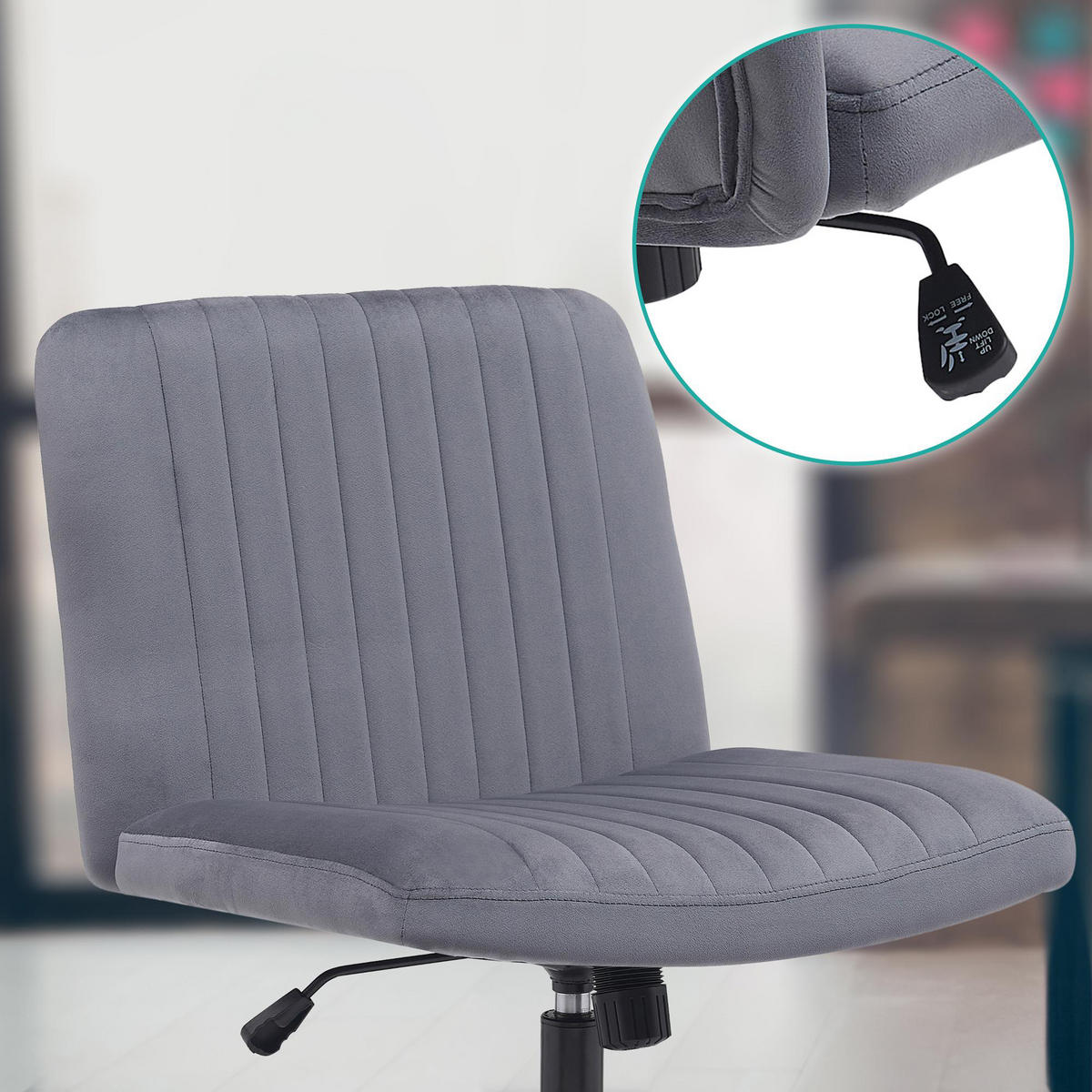 BÜROSTUHL Lynox Samt dunkelgrau - Dunkelgrau/Schwarz, Metall (62/98/65cm) - TPFLiving