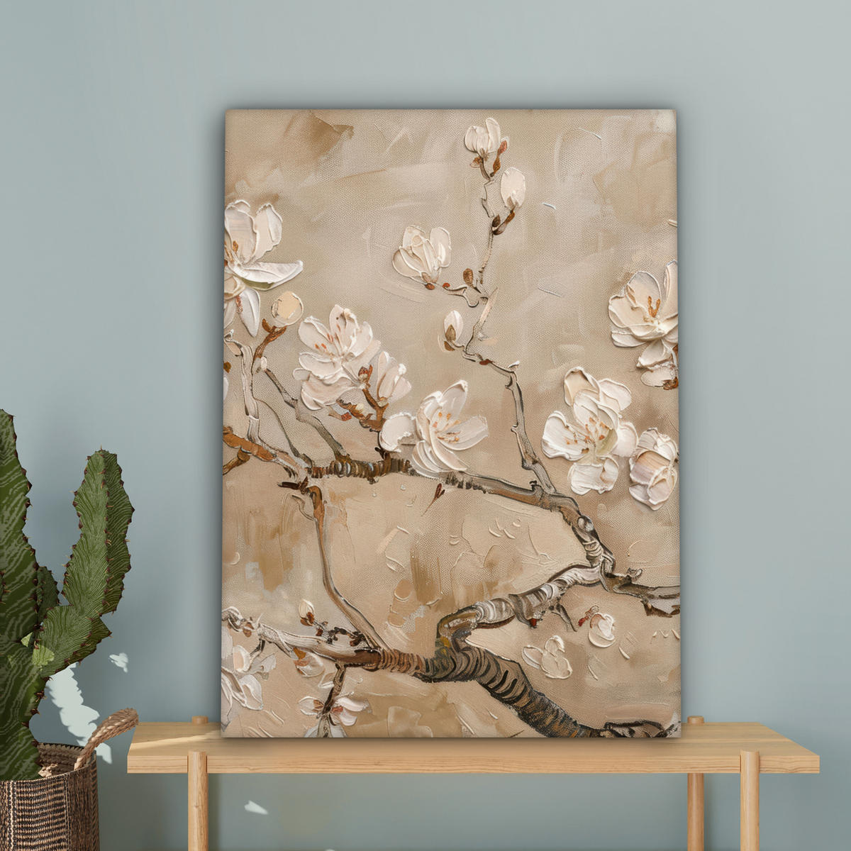 LEINWANDBILD - Blumen - Modern - Beige - Weiß - Blüte - 60x80 - Gemälde - Beige, Textil (60/80cm) - MuchoWow