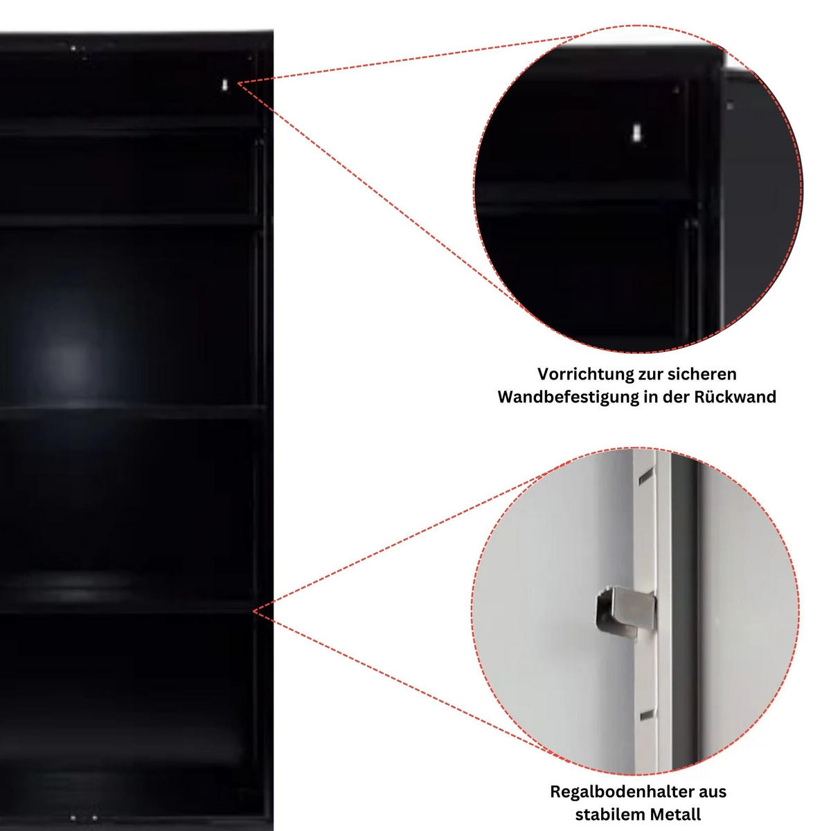 STAHLSCHRANK Bee mit 10 lackierten Fachböden 195x92x60 cm Korpusfarbe Schwarz Frontfarbe Feuerrot - Rot, Metall (92/195/60cm)