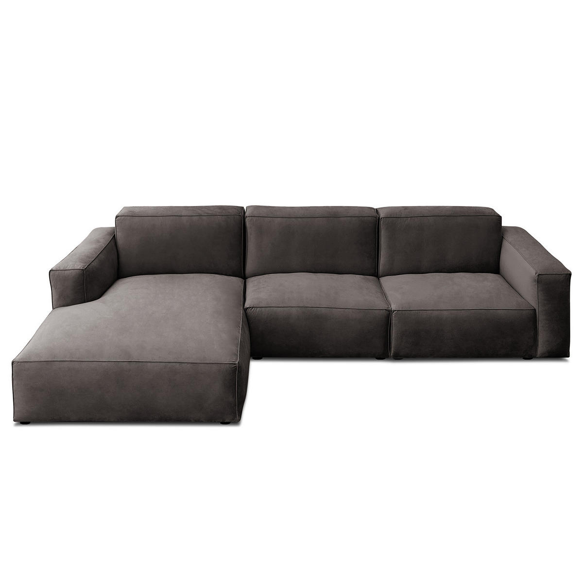ECKSOFA mit Longchair - Graubraun/Schwarz, Kunststoff/Textil (345/170cm) - home24