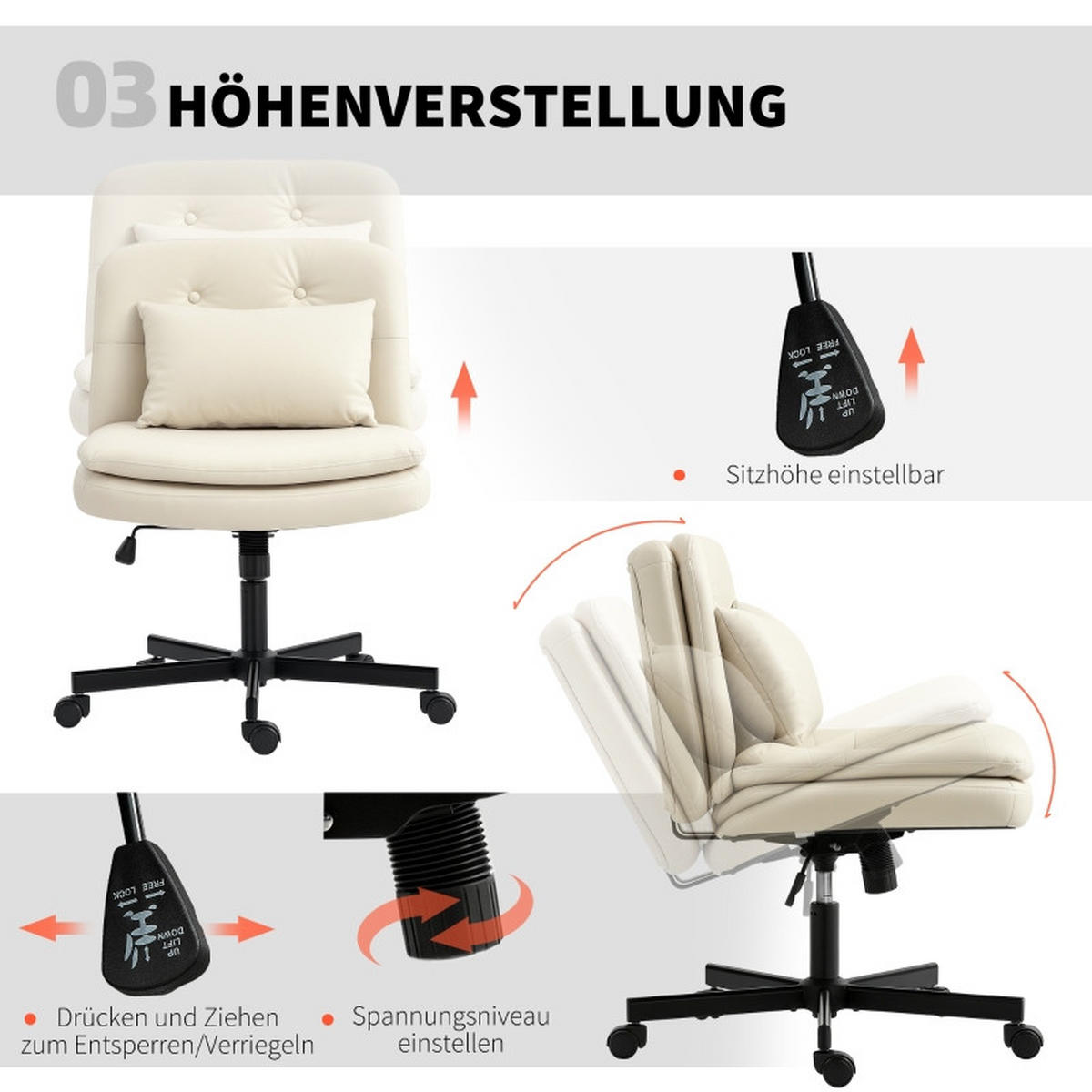 SNURRSTOLAR, konstläder, armstödlösa, hjul, beige - Beige, Metall (63/93/67cm) - SHOPENTRA