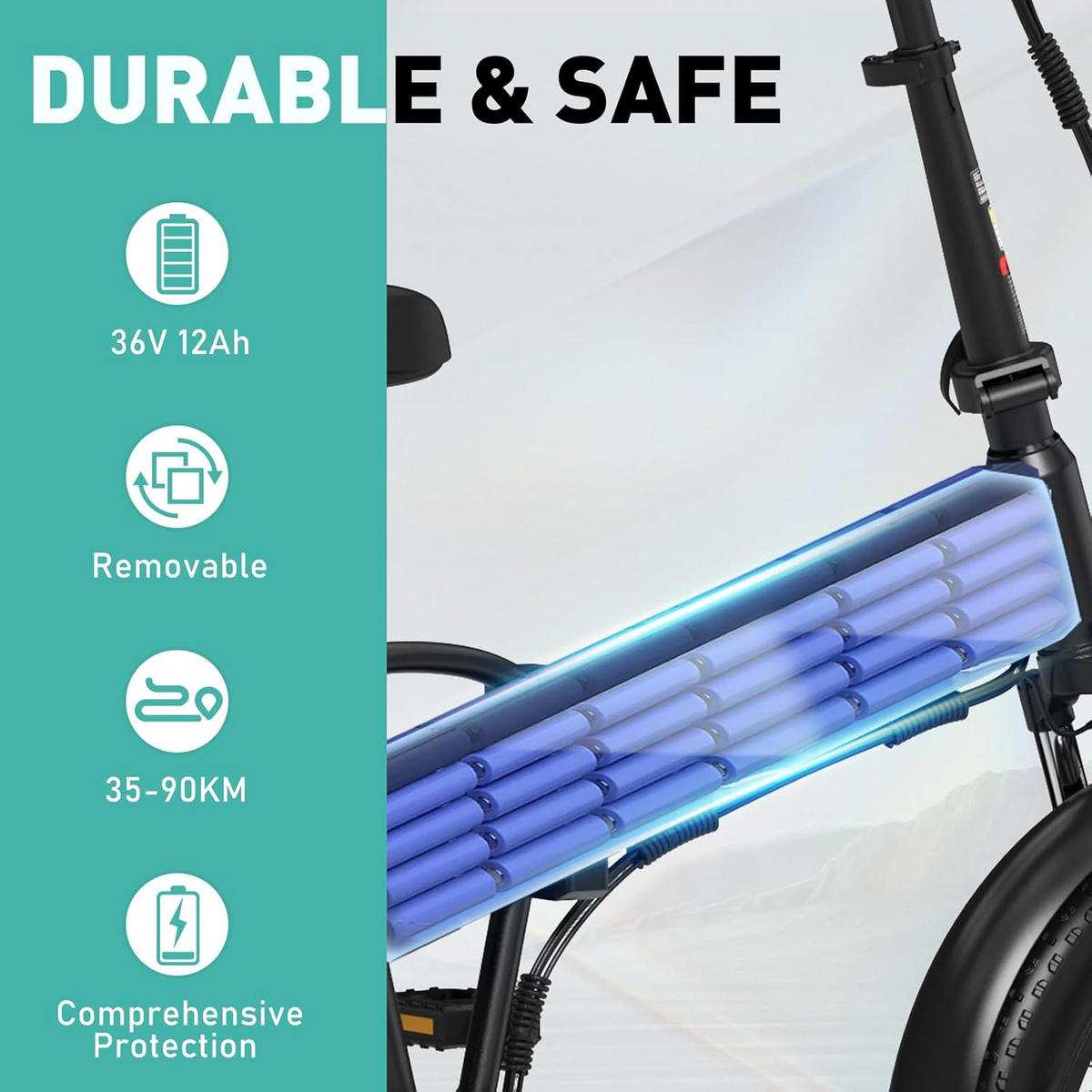 E-BIKE Klapprad BK10S 20"×4.0", 432 Wh, 7-Gang, Aluminiumrahmen - Schwarz, Metall (30cm) - COLORWAY