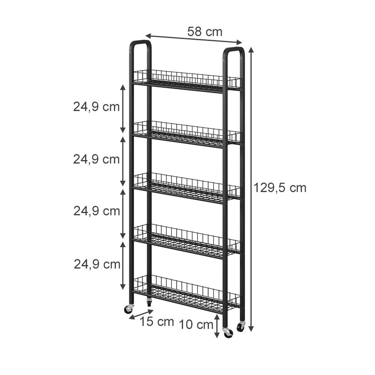 ROLLREGAL Rolivo Schwarz 58 x 15 cm mit 5 Fächern - Schwarz, Metall (58/129.5/15cm) - Vicco