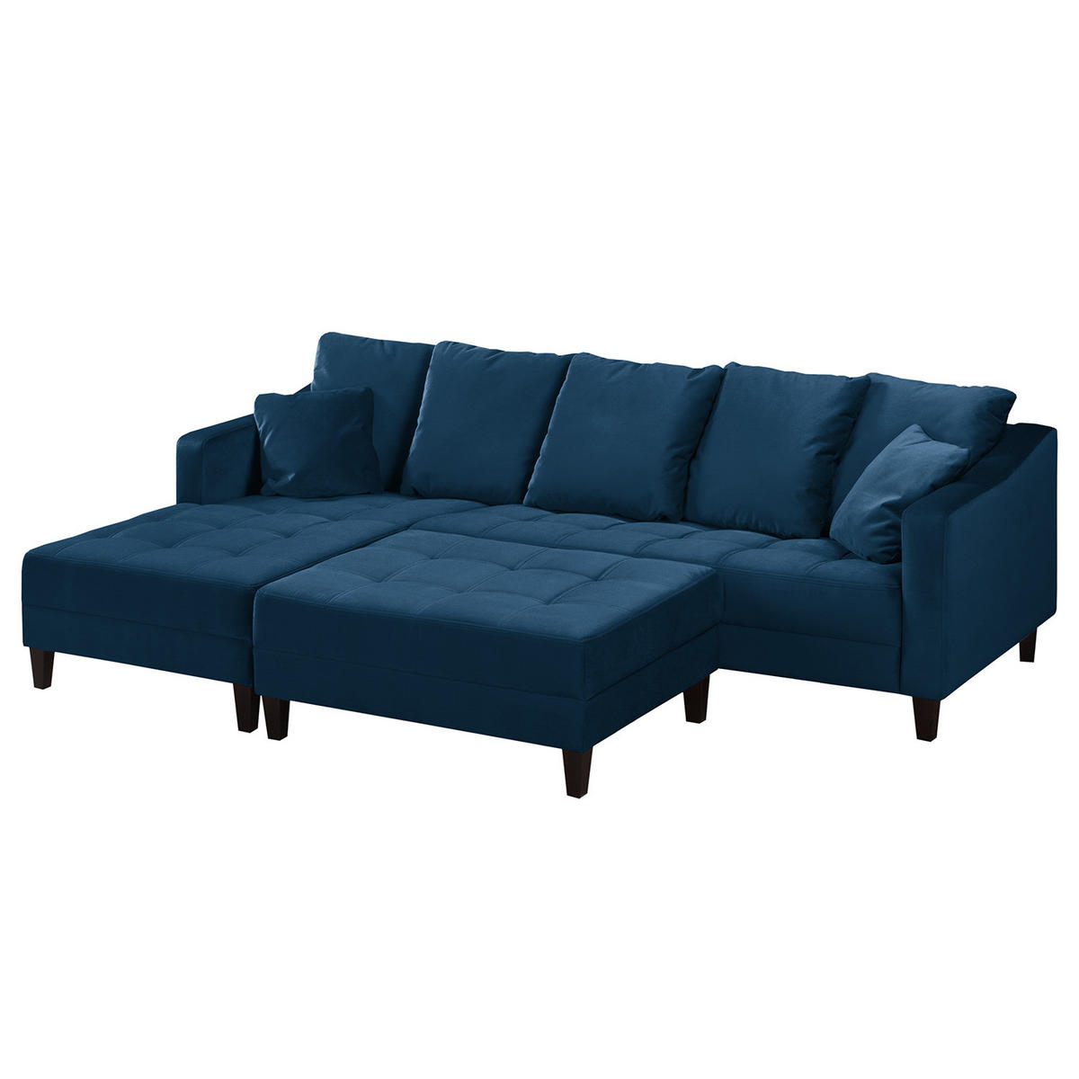 ECKSOFA mit Ottomane - Samt - Petrol, Textil (254/165cm) - home24