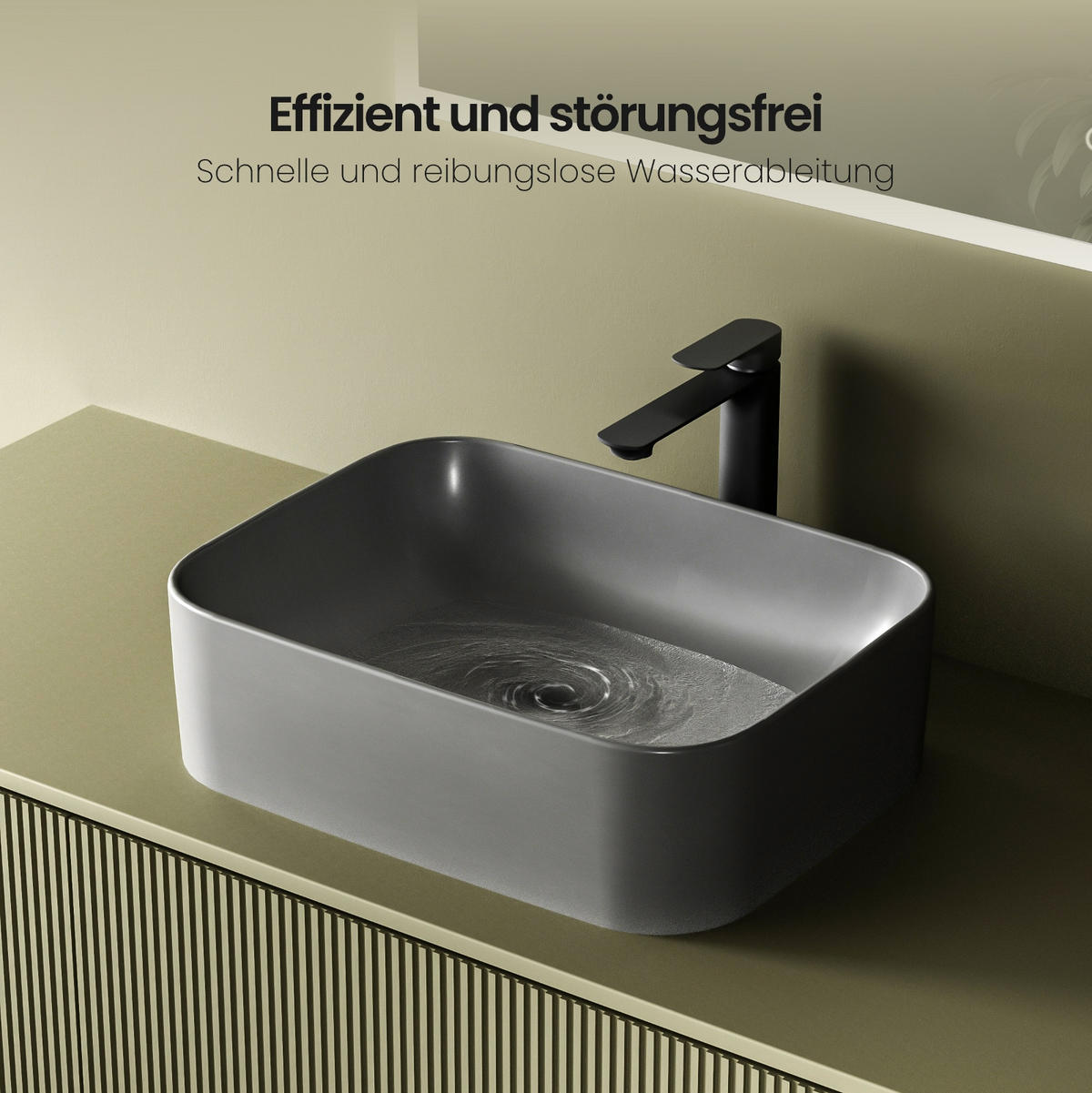 WASCHBECKEN Keramik Rechteck Abgerundete Matt Dunkelgrau 50,5 / 38 / 15 cm - Schwarz, Keramik (38/15/50.5cm) - EMKE