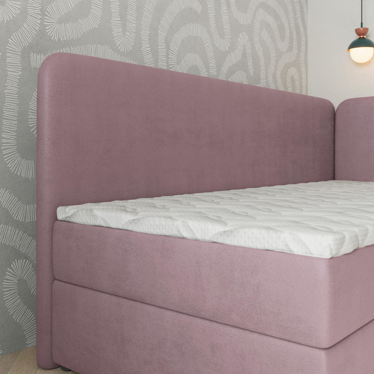 BOXBETT GINA 90x200 cm mit Matratze und Topper, H2+H3 - Rosa - Rosa, Holz (90/200cm) - MASSENO
