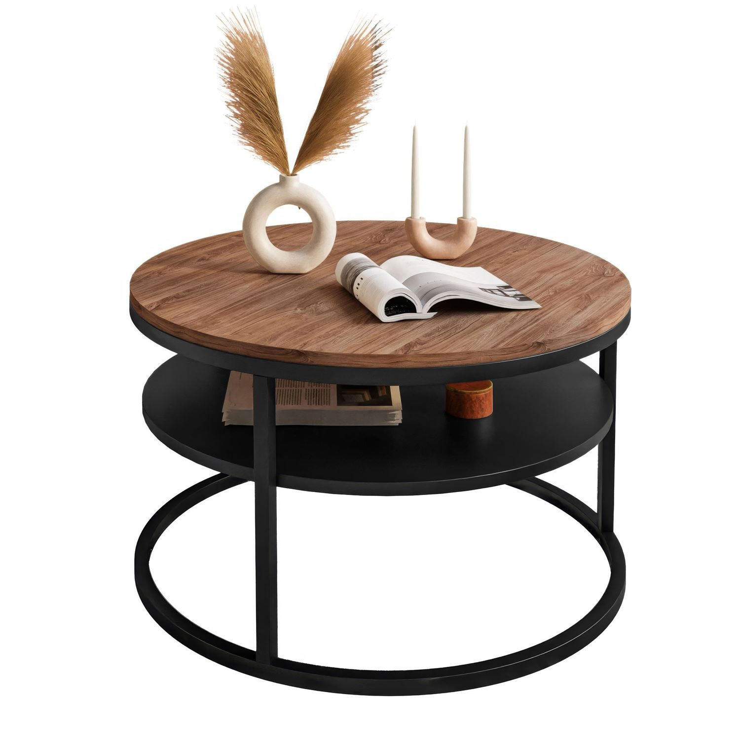 COUCHTISCH CIRI SLIM mit Regal Eichenholz Sterling - Schwarz, Holzwerkstoff (60/60/42cm) - Lookway