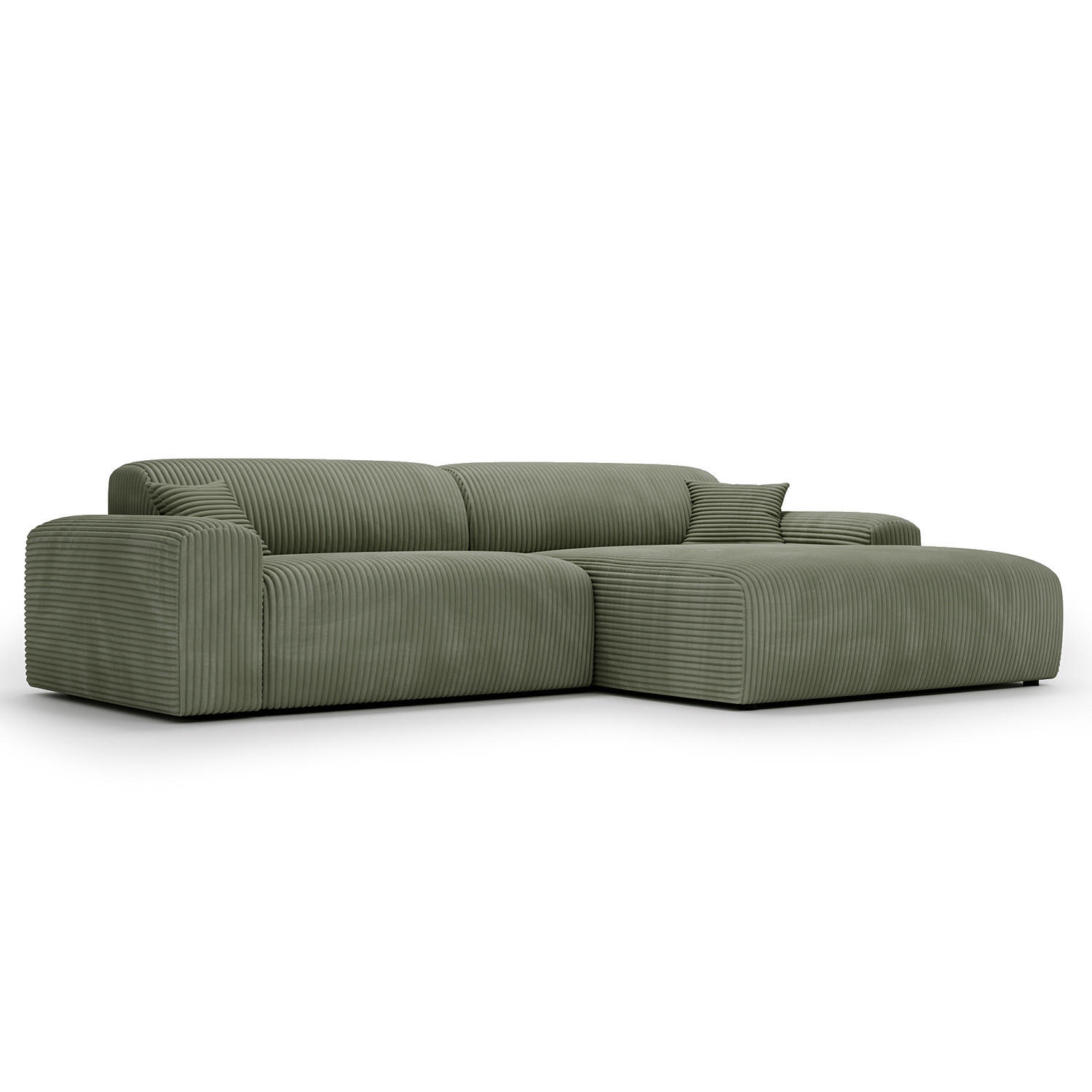 ECKSOFA mit Longchair - Cord - Schwarz/Grün, Kunststoff/Textil (284/178cm) - home24