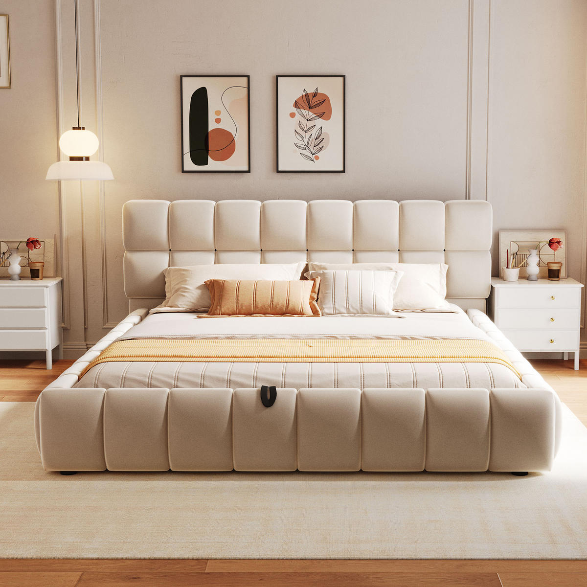 POLSTERBETT 140/200 cm in Beige Samt mit Bettkasten - Beige, Holzwerkstoff/Textil (140/200cm) - WISHDOR