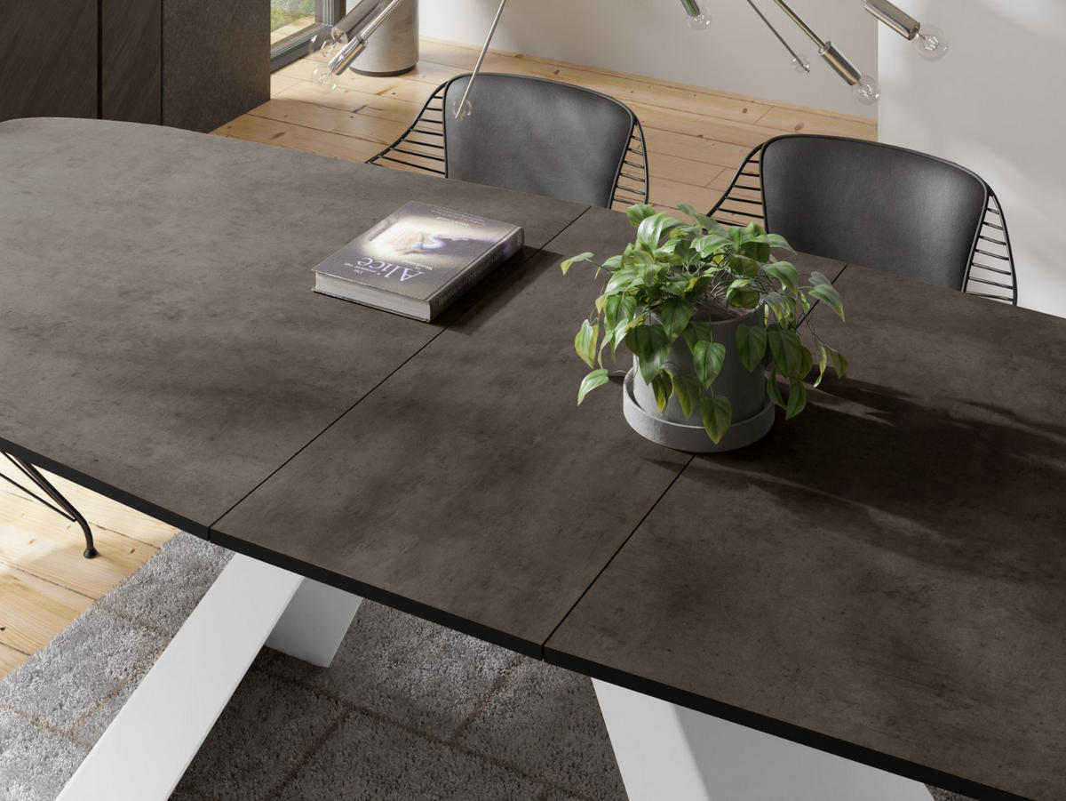 ESSTISCH Monte Weiß rechteckig ausziehbar, Dunkelgrauer Chicago Beton 160-200/80/76 cm - Dunkelgrau/Weiß, Holzwerkstoff/Metall (160/80/76cm) - WFL GROUP