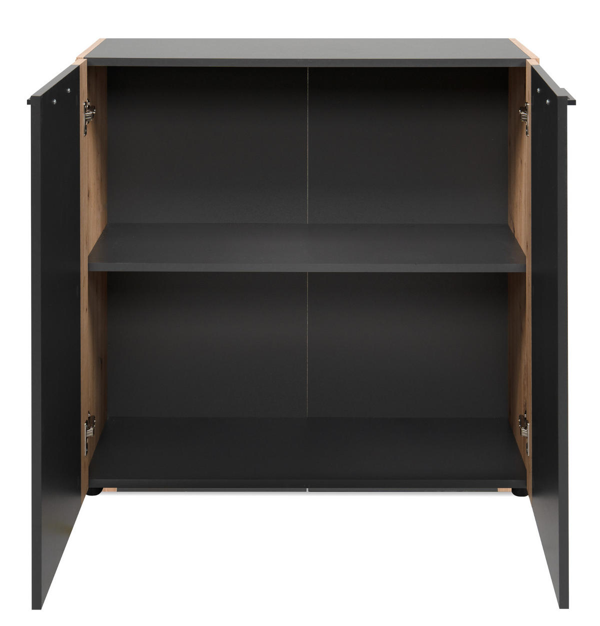 KOMMODE grau, Artisan Eiche 89 x 85 cm, Sideboard 2-türig - Anthrazit/Schwarz, Holzwerkstoff/Kunststoff (89/85/34.5cm) - Furn.Design