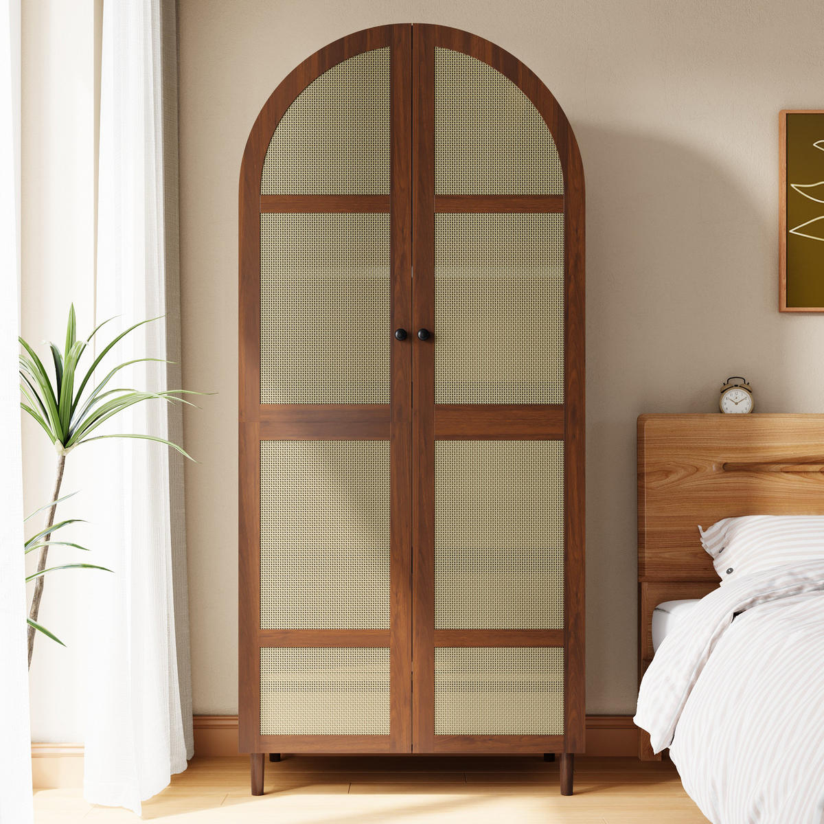 KLEIDERSCHRANK Gebogene Türen Stauraum Schubladen Modern - Walnussfarben, Holzwerkstoff (80/179/50cm) - FLIEKS