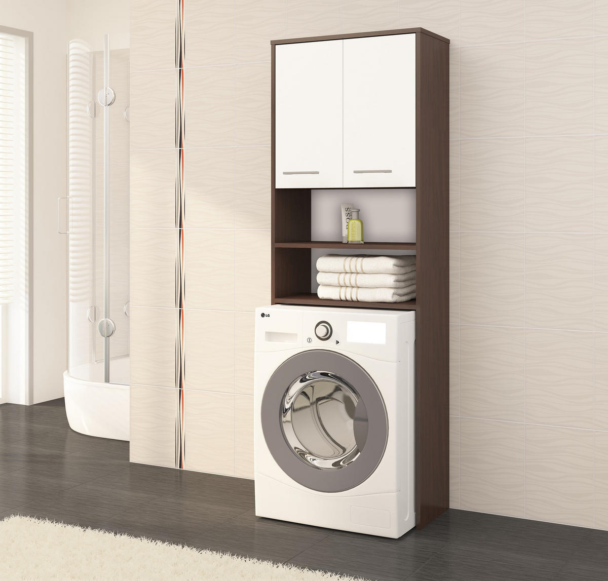 WASCHMASCHINENUMBAUSCHRANK mit zwei Türen, 64 × 30 × 190 cm Wenge, Weiß - Wengefarben/Weiß, Holzwerkstoff (64/180/30cm) - RAUMHIRSCH FURNITURE