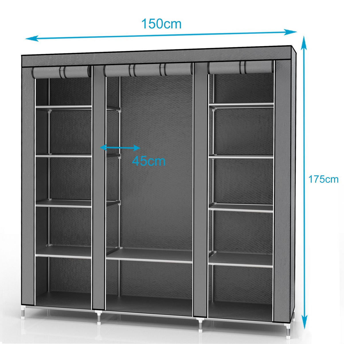 KLEIDERSCHRANK FALTBAR - Grau, Textil (45/175/150cm) - Intirilife