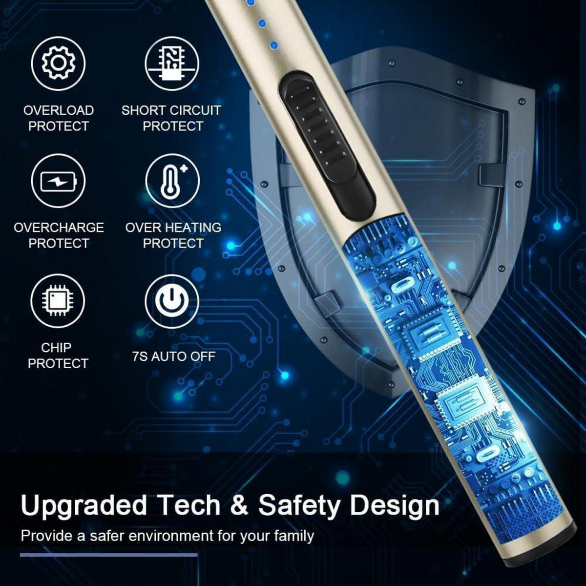 ELEKTRISCHES Feuerzeug USB-C Arc winddicht mit Ladeanzeige Gold - Goldfarben, Metall (1.7/1.5/17.1cm)