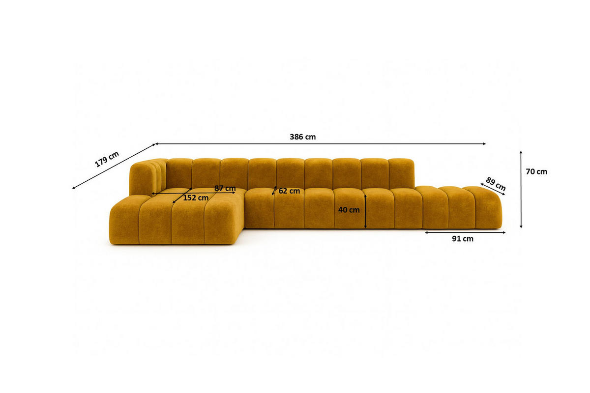 ECKSOFA Mit Hocker GRAND L, Stoff Salvador, Gelb, Links - Gelb, Holz (386/179cm) - Kaiser Möbel