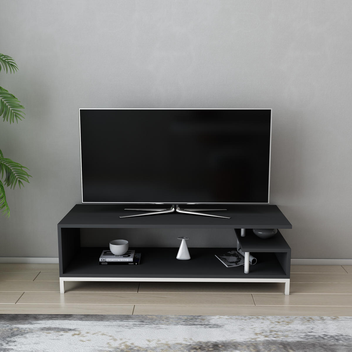 TV-LOWBOARD Reilly Weiß-Anthrazit - Anthrazit/Weiß, Holzwerkstoff (120/38/45cm) - Decorotika