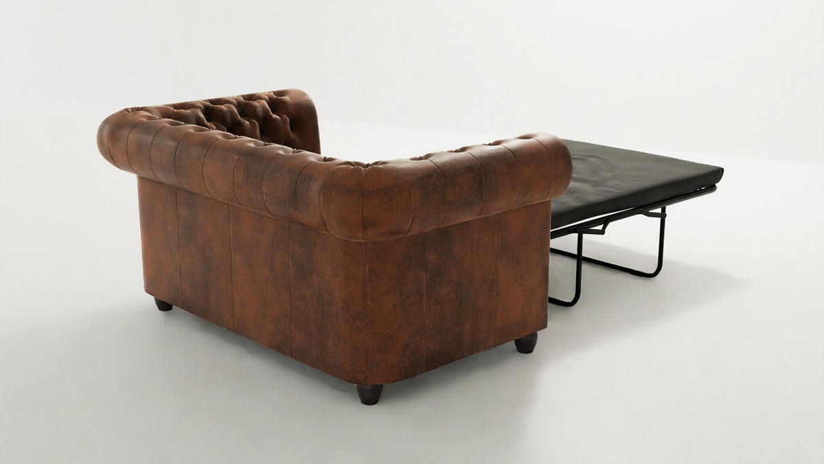 SITZGARNITUR mit Schlaffunktion 3+2+1 Chesterfield Flux Braun Microfaser Vintageoptik - Braun, Holz/Textil (203/72/86cm) - S-Style Möbel